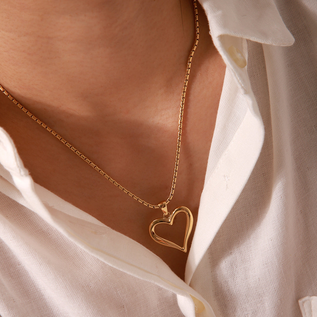 Hollow Heart Pendant Stainless Steel Necklace