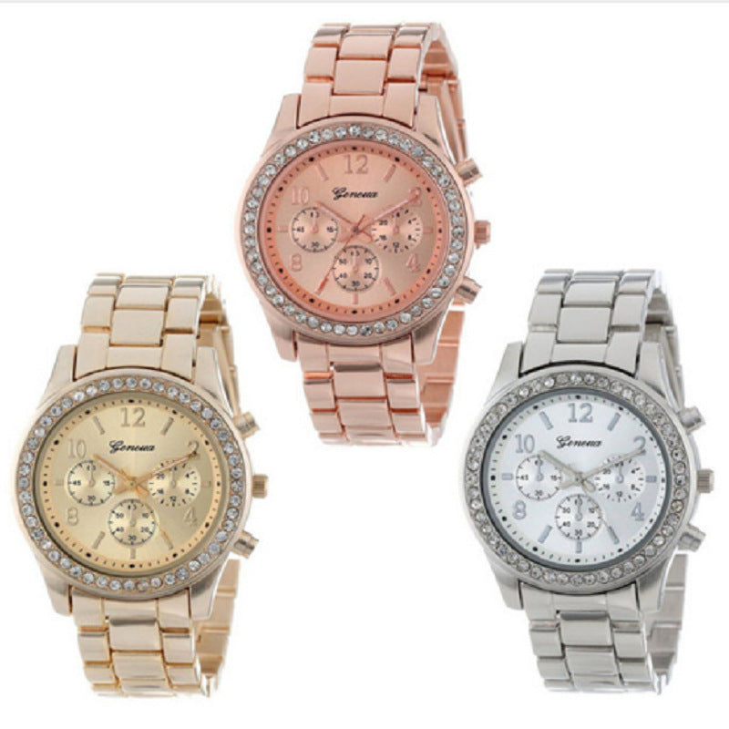Three-Eye Diamond Accent Alloy Women's Watch