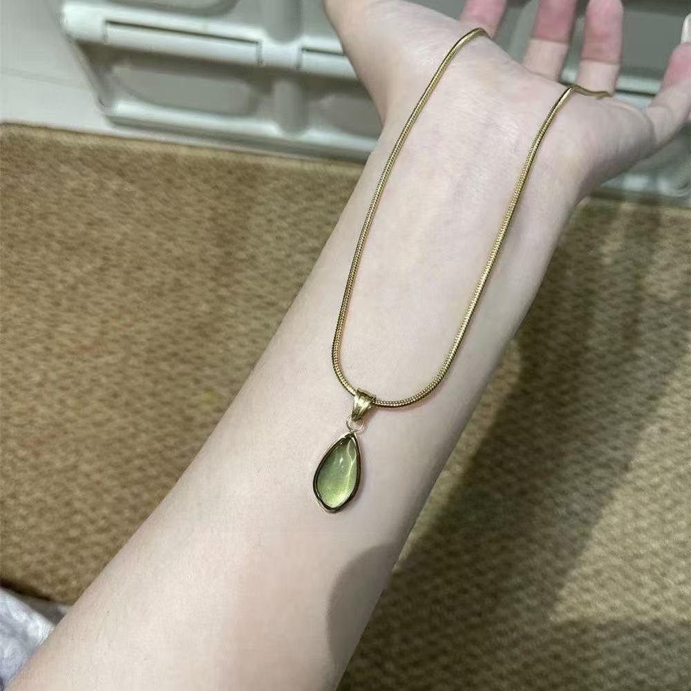 Green Water Drop Blue Ocean Titanium Steel Necklace