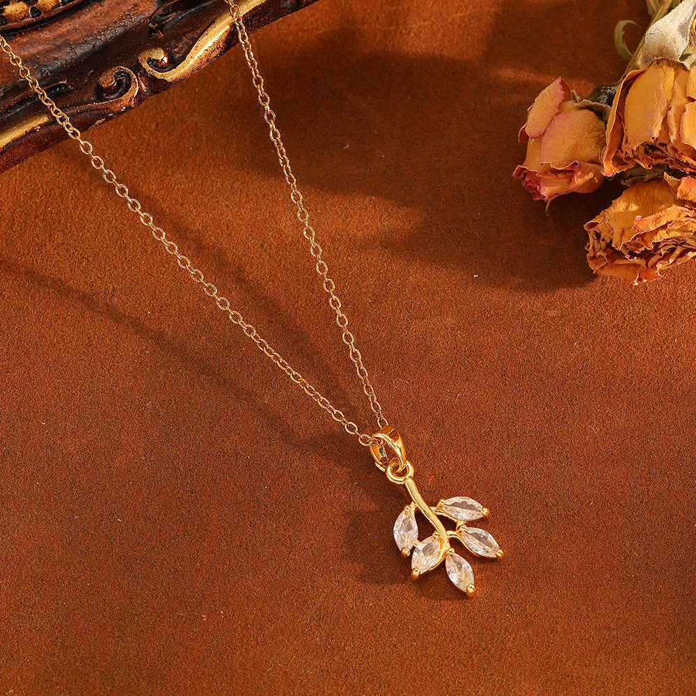 Leaf Pendant Necklace and Earrings Set