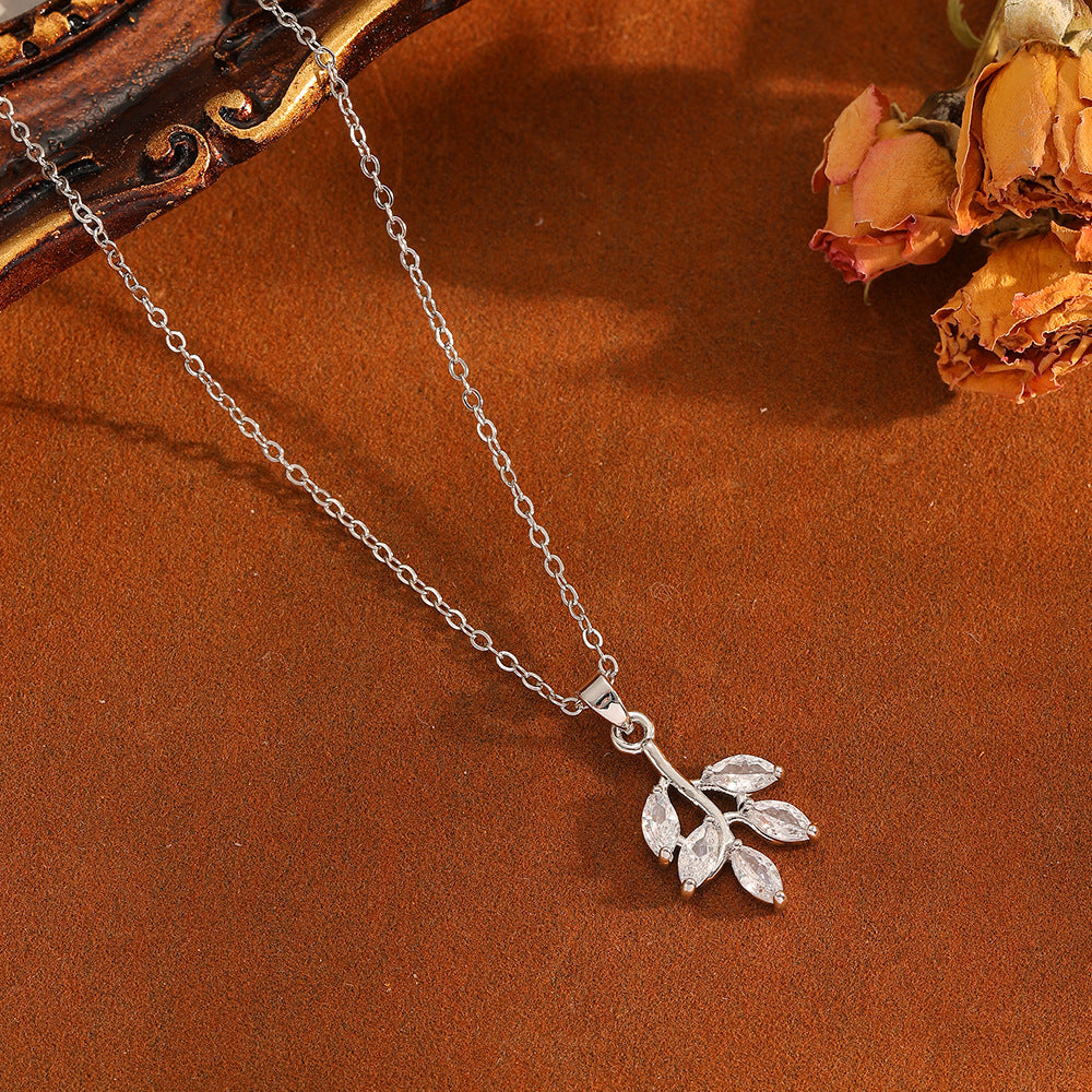 Leaf Pendant Necklace and Earrings Set