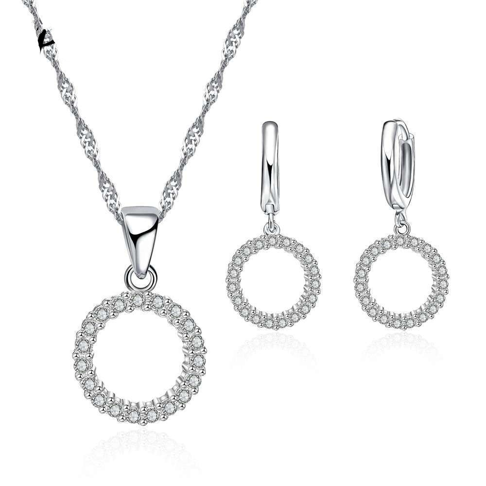Vintage Sterling Silver Cubic Zirconia Necklace and Earrings Set