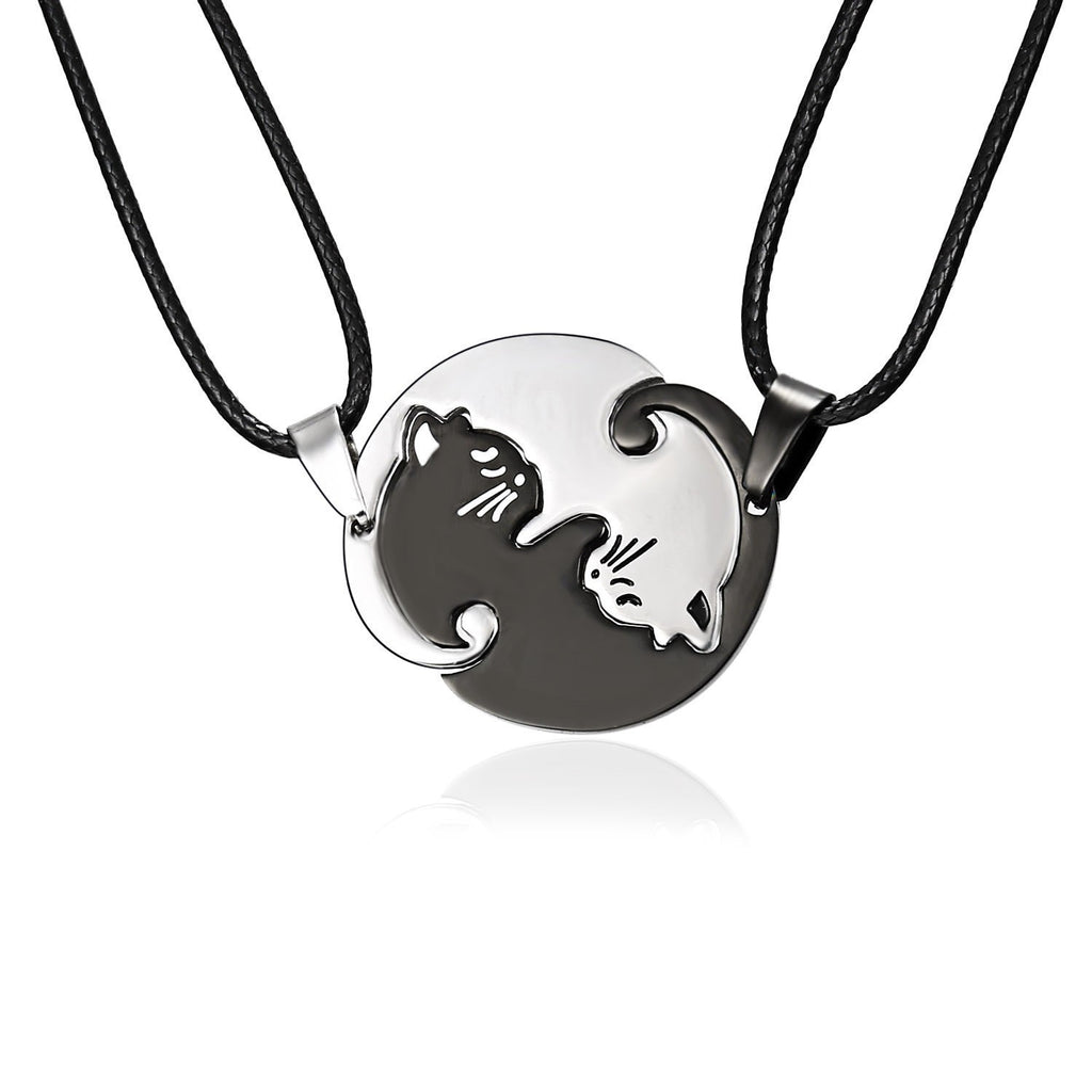 Stainless Steel Couple Cat Pendant Necklace