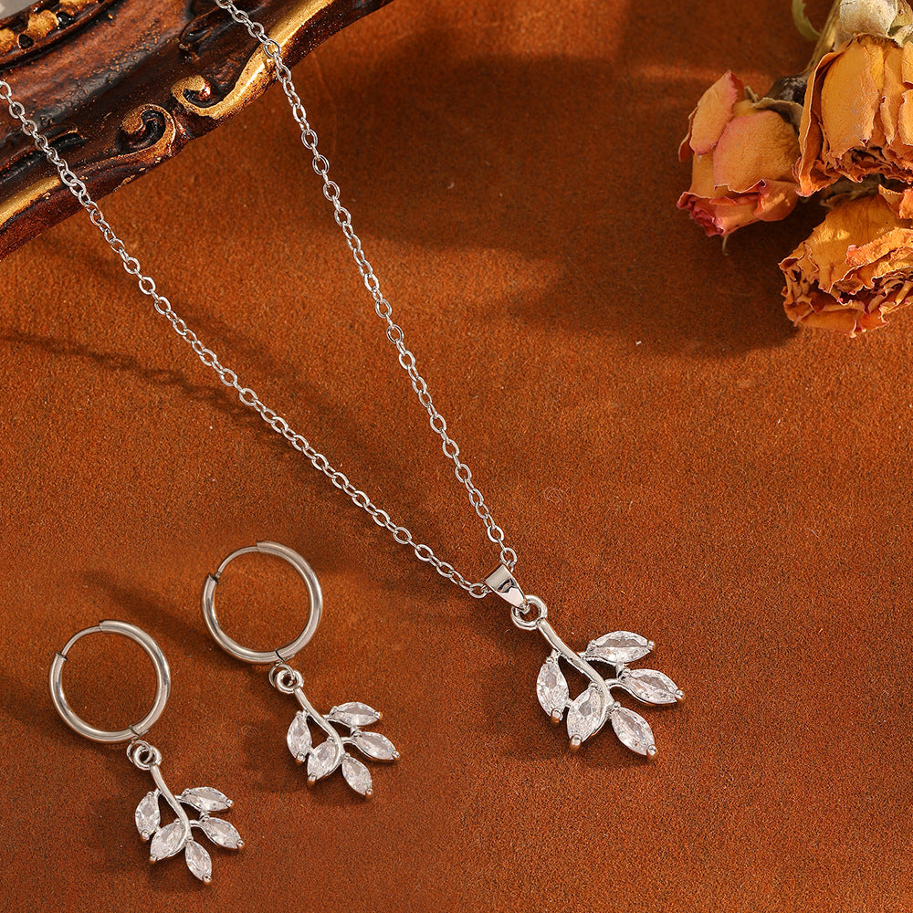 Leaf Pendant Necklace and Earrings Set