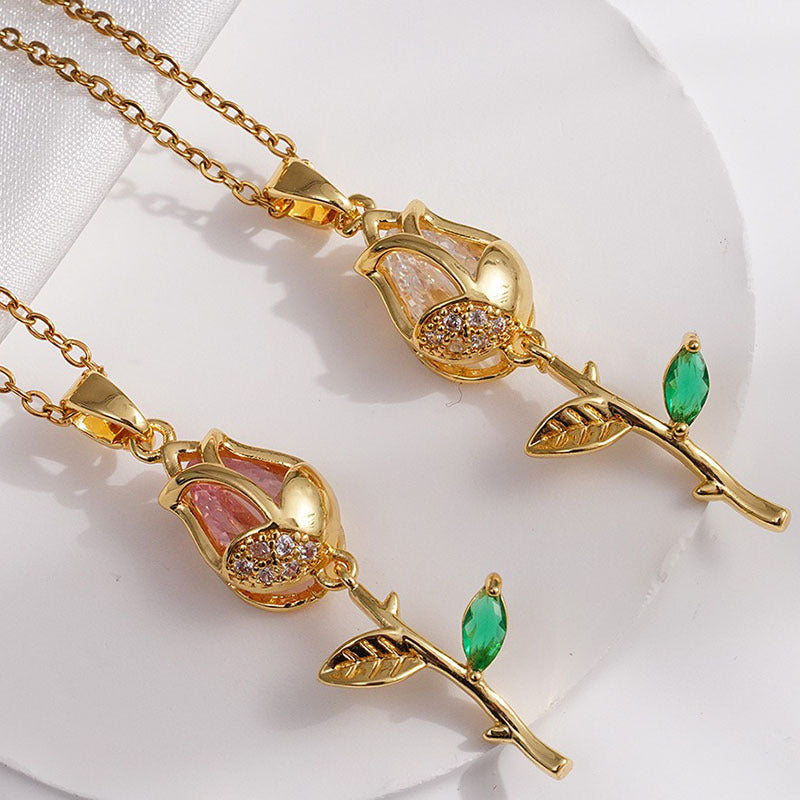 Tulip Zircon Diamond Necklace Titanium Steel Chain