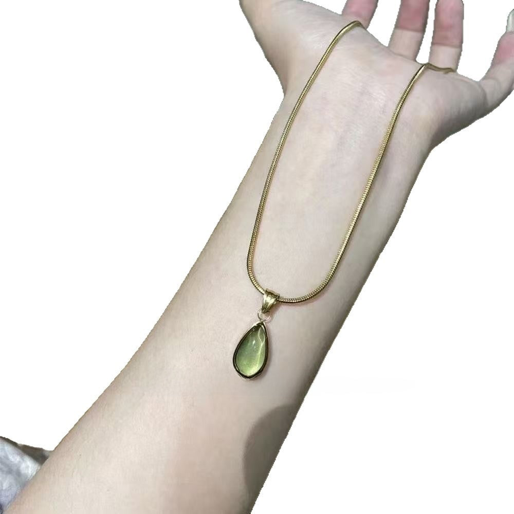 Green Water Drop Blue Ocean Titanium Steel Necklace