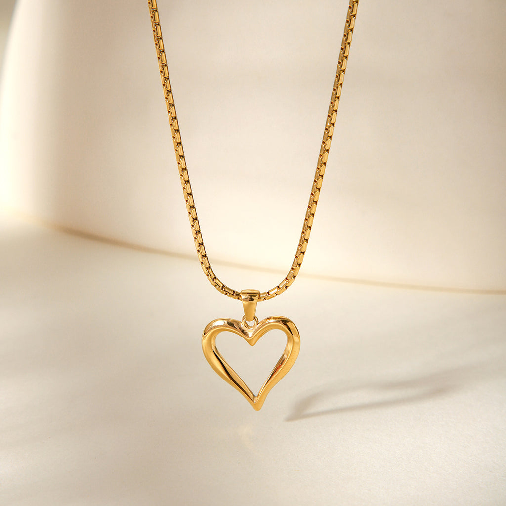 Hollow Heart Pendant Stainless Steel Necklace