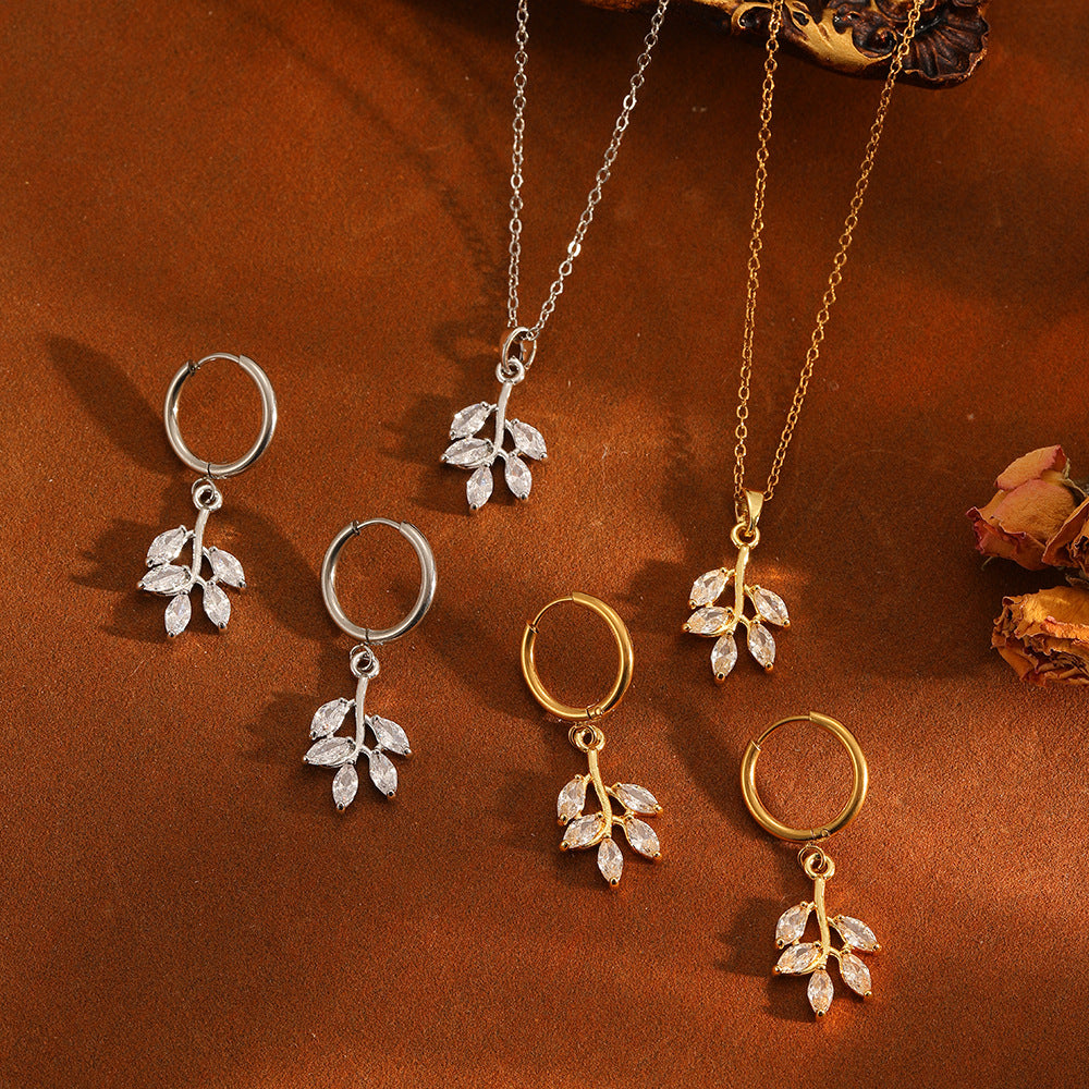 Leaf Pendant Necklace and Earrings Set