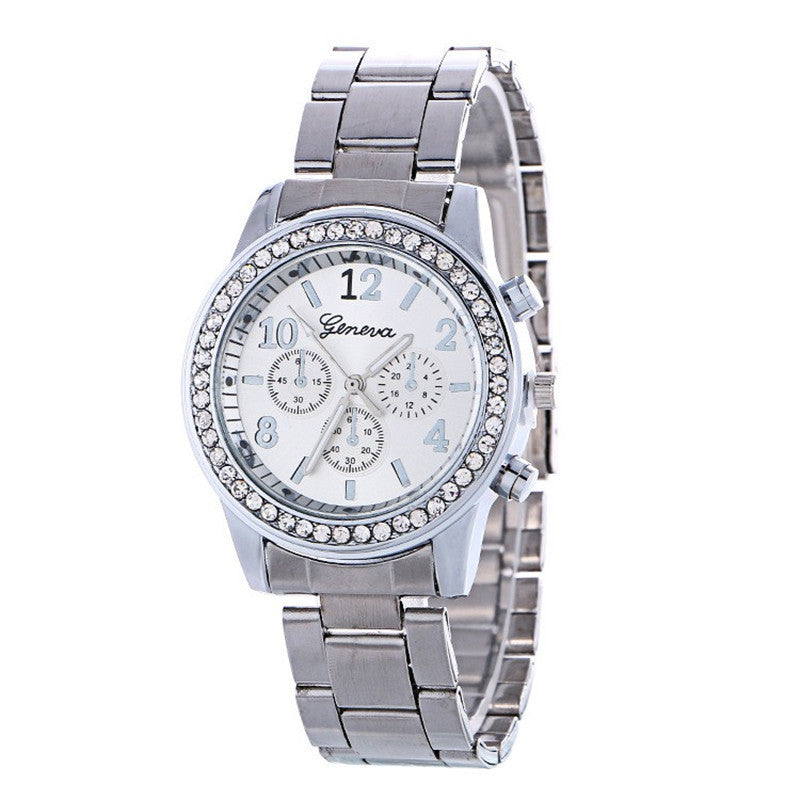 Three-Eye Diamond Accent Alloy Women's Watch