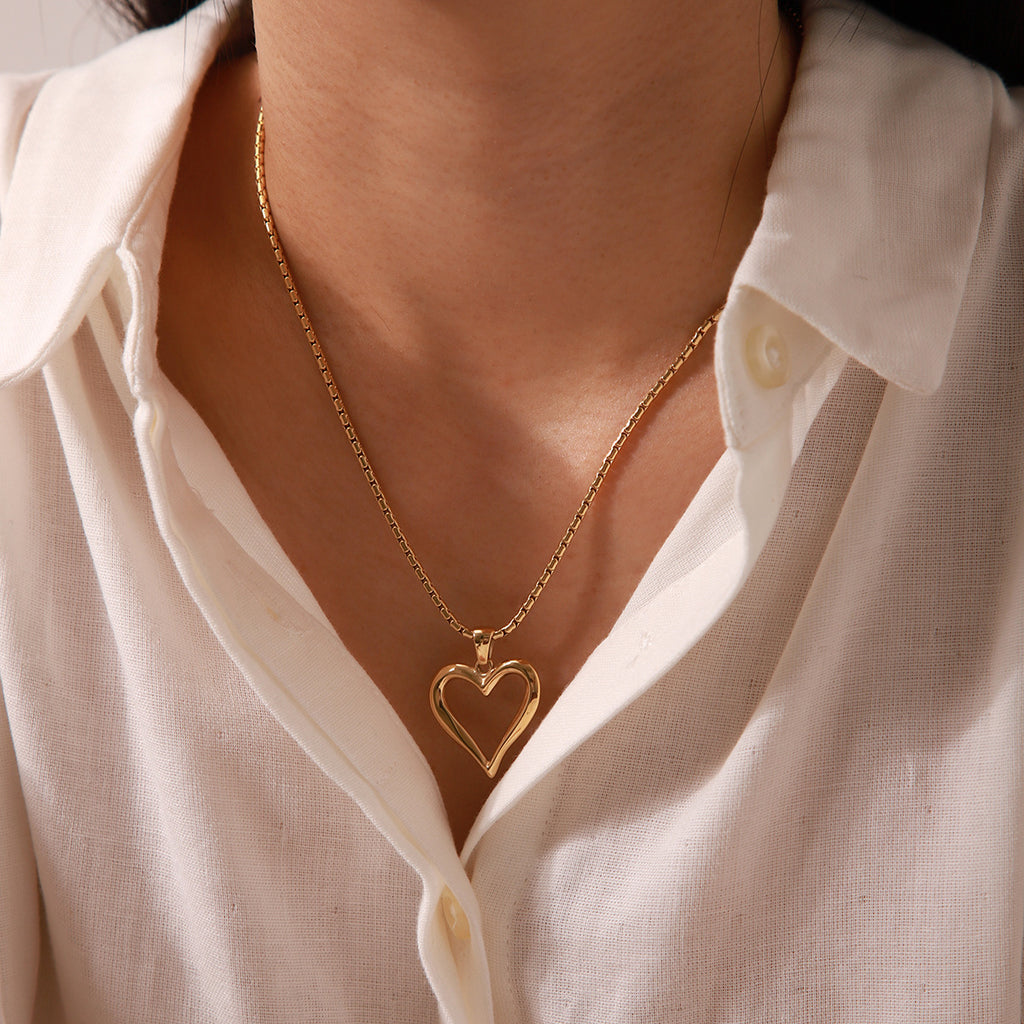 Hollow Heart Pendant Stainless Steel Necklace