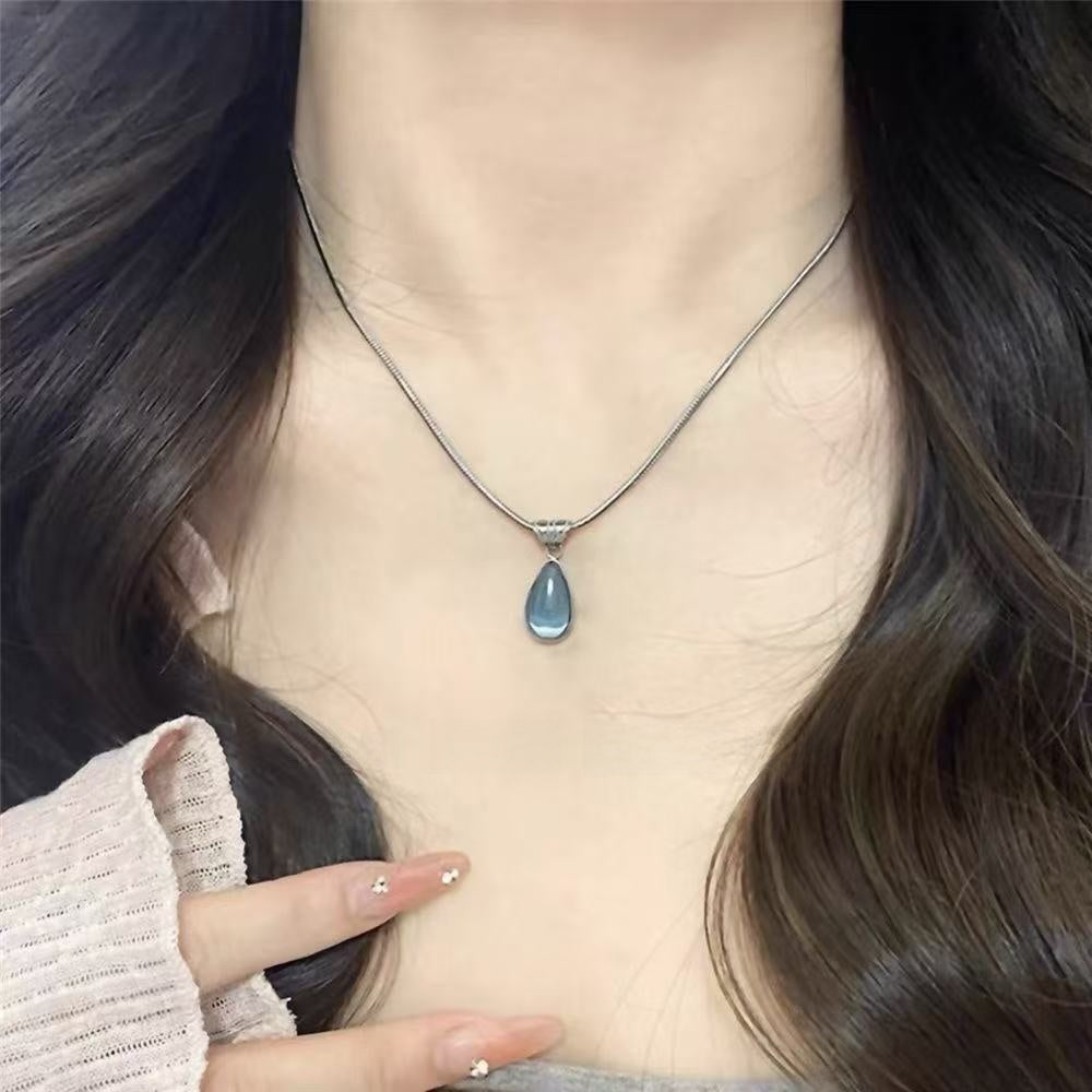 Green Water Drop Blue Ocean Titanium Steel Necklace
