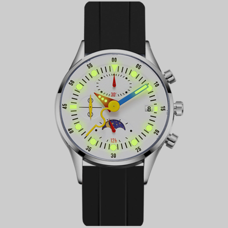 Multifunctional Moon Phase Chronograph Watch for Youth