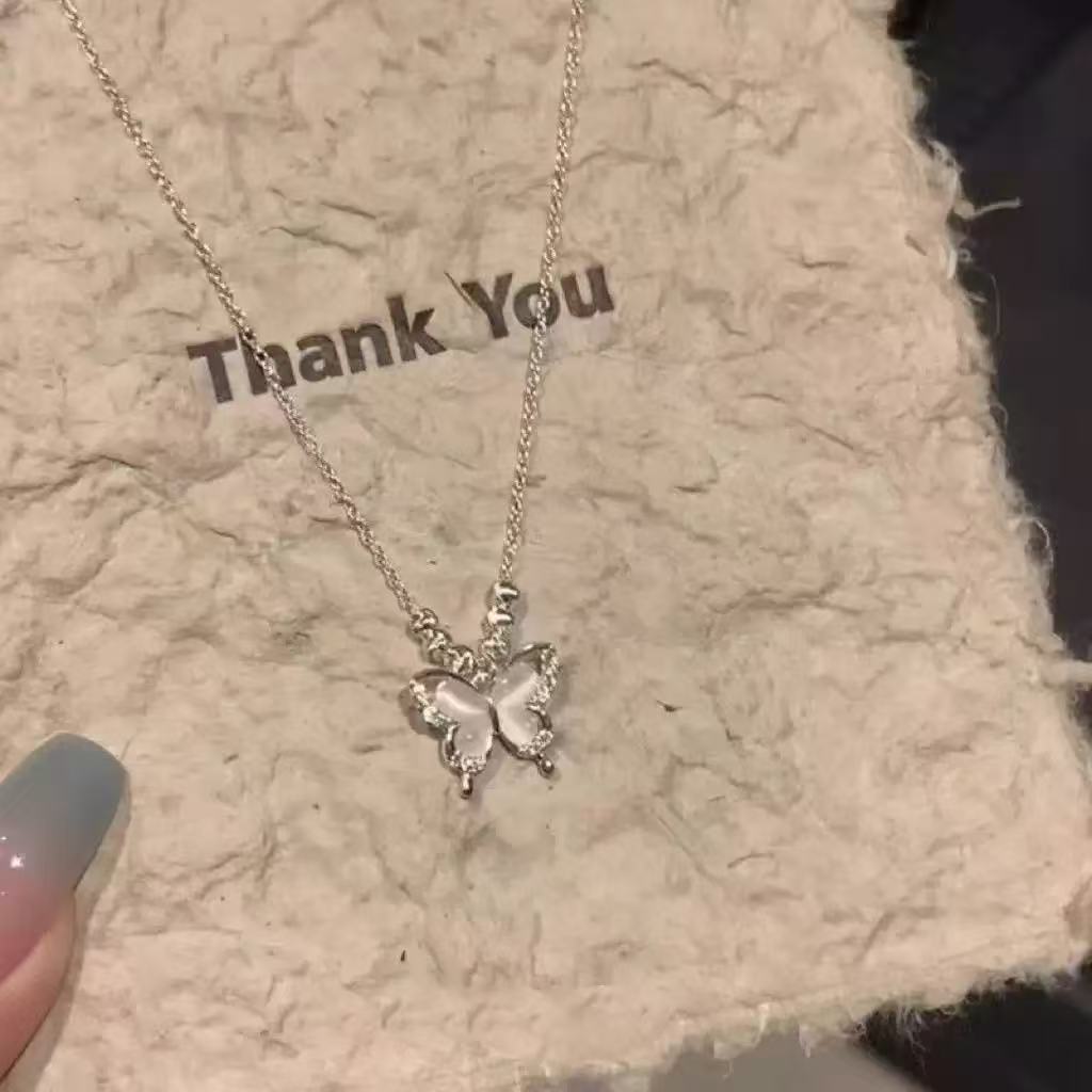 Ice Clear Butterfly Cat's Eye Adjustable Necklace