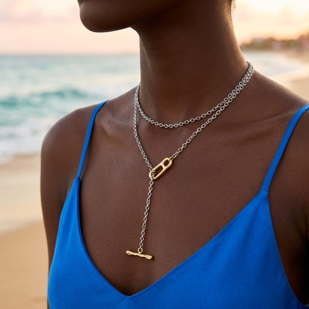 Stylish Two-Tone Stainless Steel Necklace