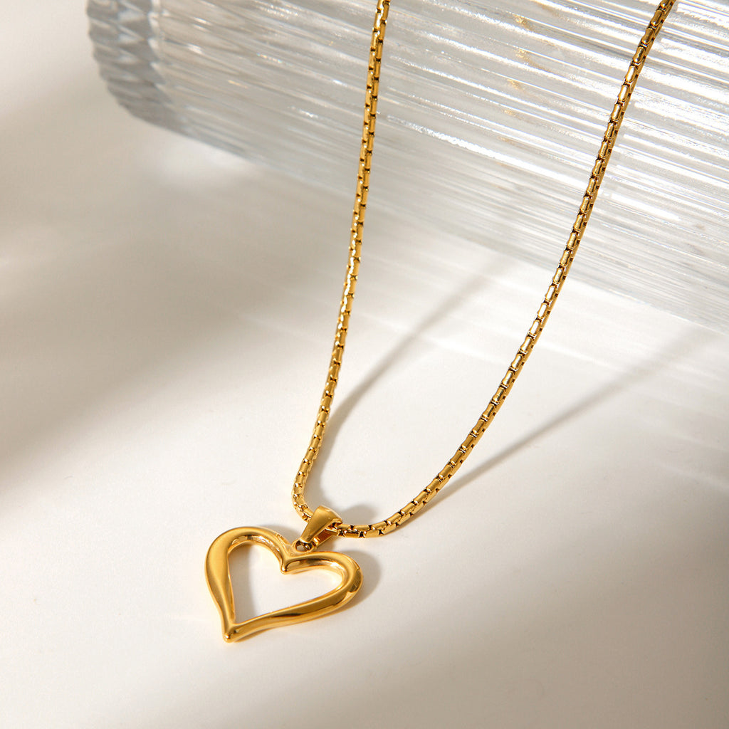 Hollow Heart Pendant Stainless Steel Necklace