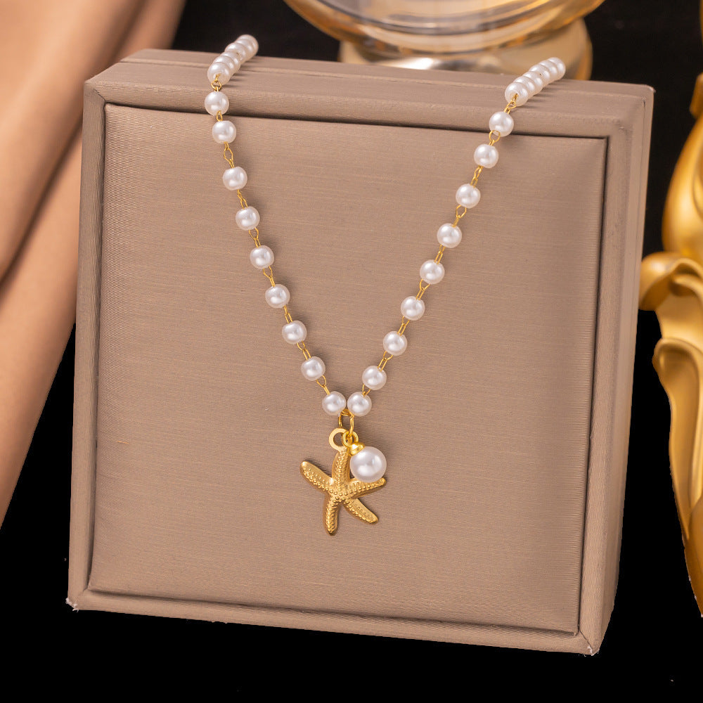 Ocean Theme Pearl Necklace and Bracelet Set