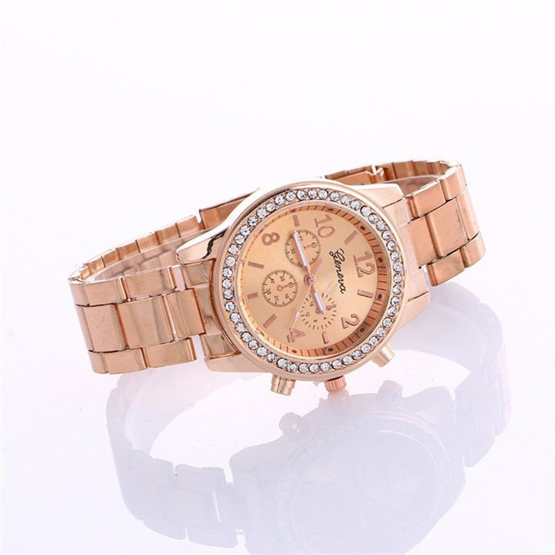Three-Eye Diamond Accent Alloy Women's Watch
