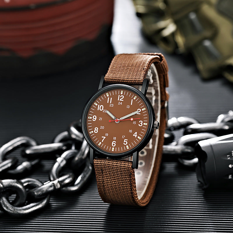 Mens Military Style Quartz Watch with Canvas Strap
