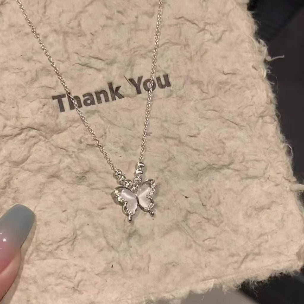 Ice Clear Butterfly Cat's Eye Adjustable Necklace