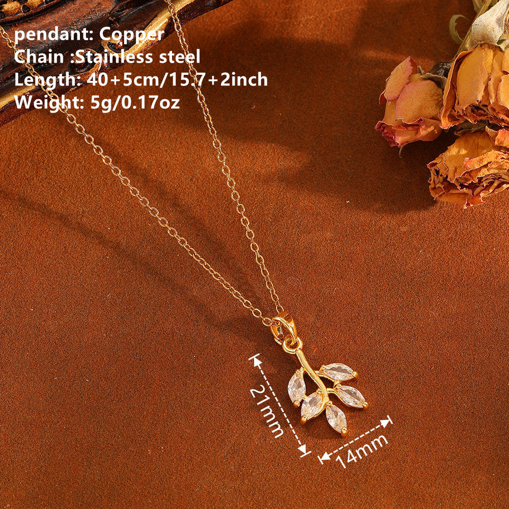 Leaf Pendant Necklace and Earrings Set