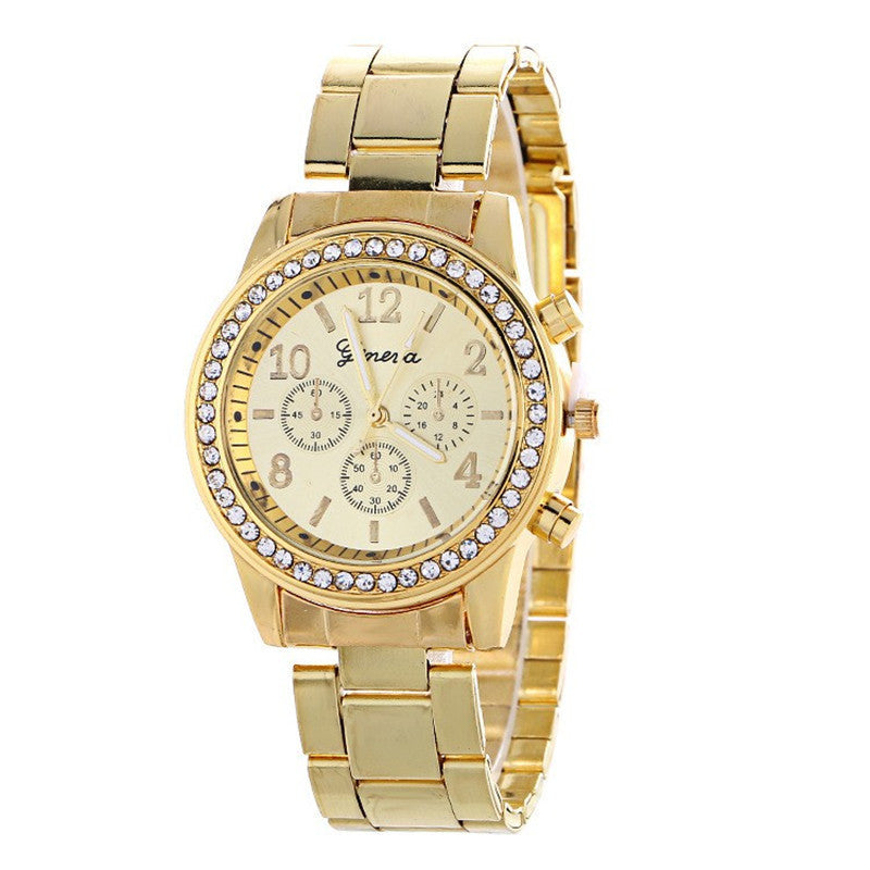 Three-Eye Diamond Accent Alloy Women's Watch