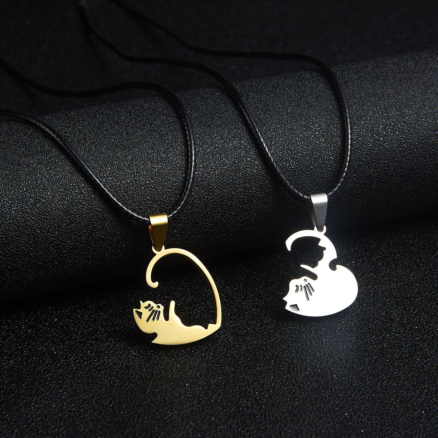 Stainless Steel Couple Cat Pendant Necklace