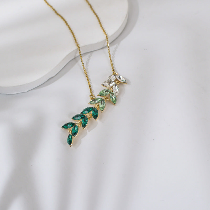 Gradient Diamond Leaf Earrings and Necklace Set