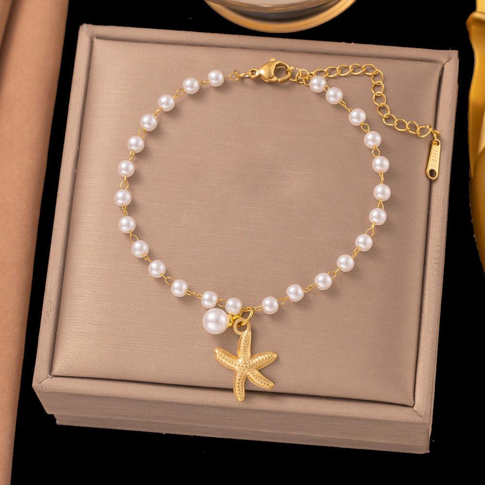 Ocean Theme Pearl Necklace and Bracelet Set