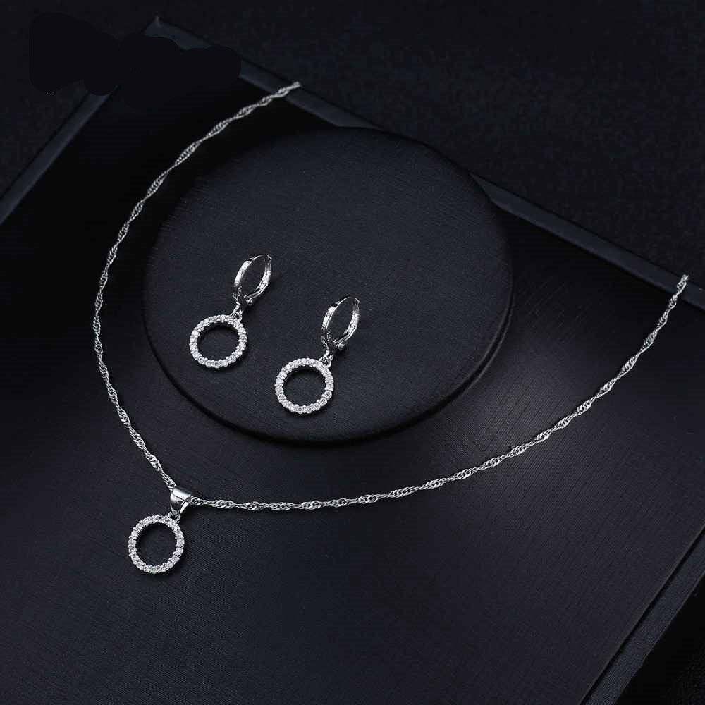 Vintage Sterling Silver Cubic Zirconia Necklace and Earrings Set
