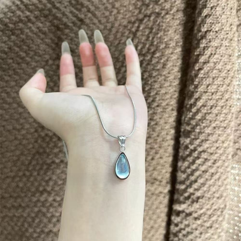 Green Water Drop Blue Ocean Titanium Steel Necklace