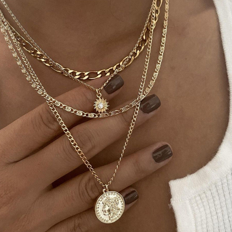 Layered Coin Portrait Necklace
